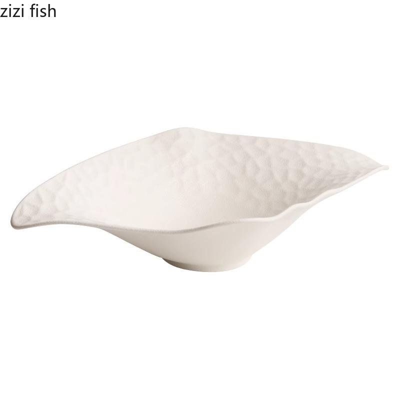 Solid Color Ceramic Sashimi Plate Irregular Salmon Dry Ice Plate Seafood Display Plate Service Dish Molecular Cuisine Tableware