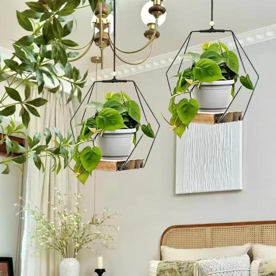 Подвесной держатель для растений с деревянной основой, деревенский подвесной цветочный горшок для дома, полка для кашпо, корзина, вешалка для растений, украшение