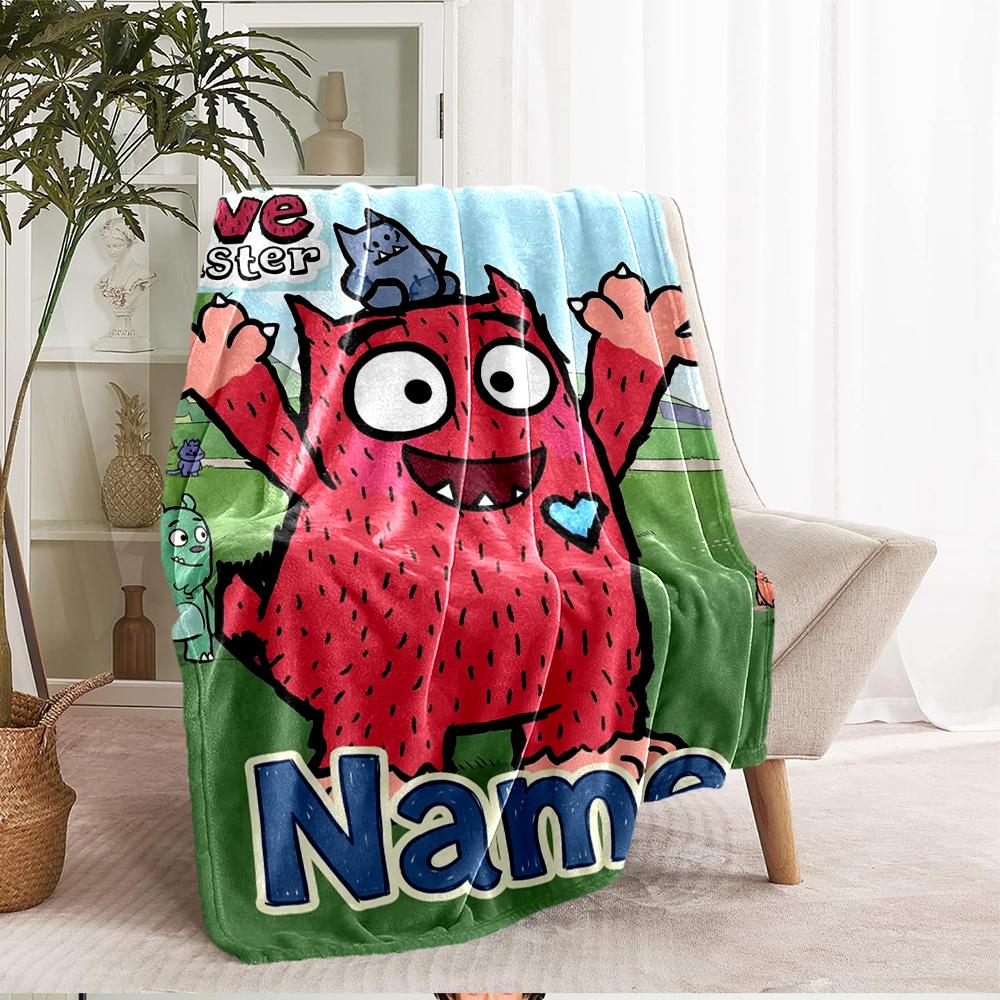 Custom Name Love Monster Theme Printed Blanket - Perfect for Couch, Bed, Travel & Outdoor Use | Machine Washable, Cozy & Durable.