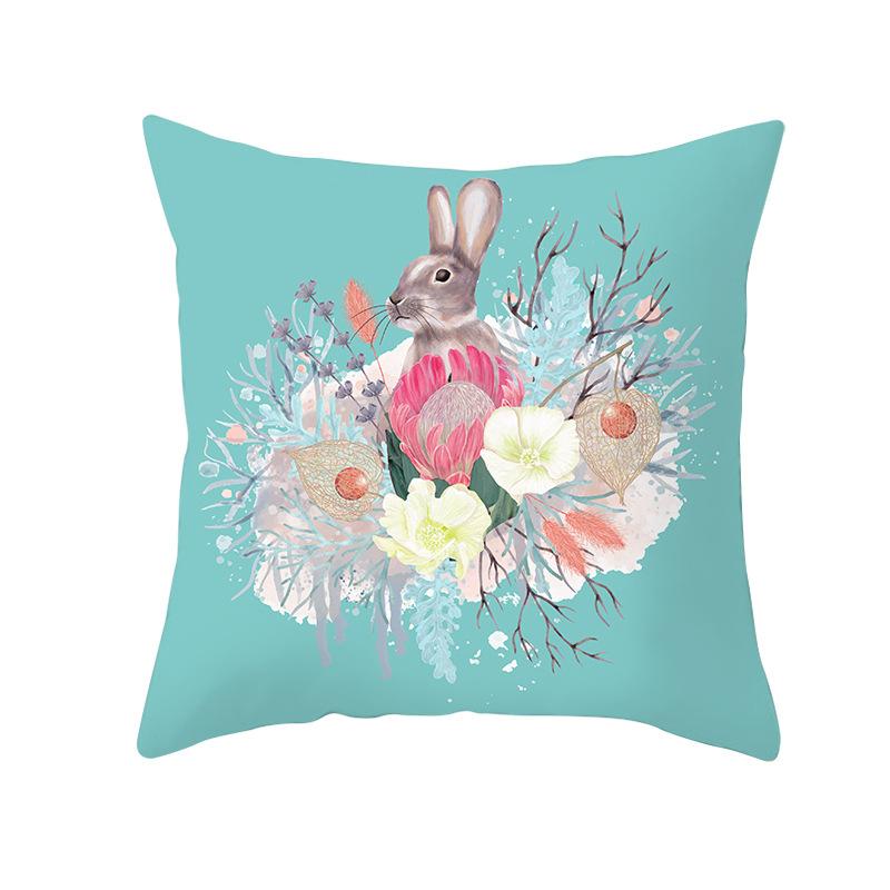 Easter Peach Velvet Cushion Cover Lake Blue Series Rabbit Egg Print Cushion Cover
