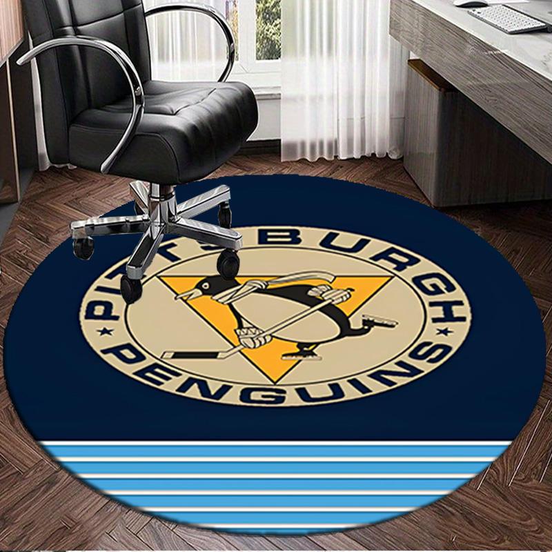 1PC Penguins Hockey Jersey Round Rug, Non-slip Chair Mat, Home Decor, Circle Carpet Perfect for Office, Bedroom, Living Room,Christmas gift