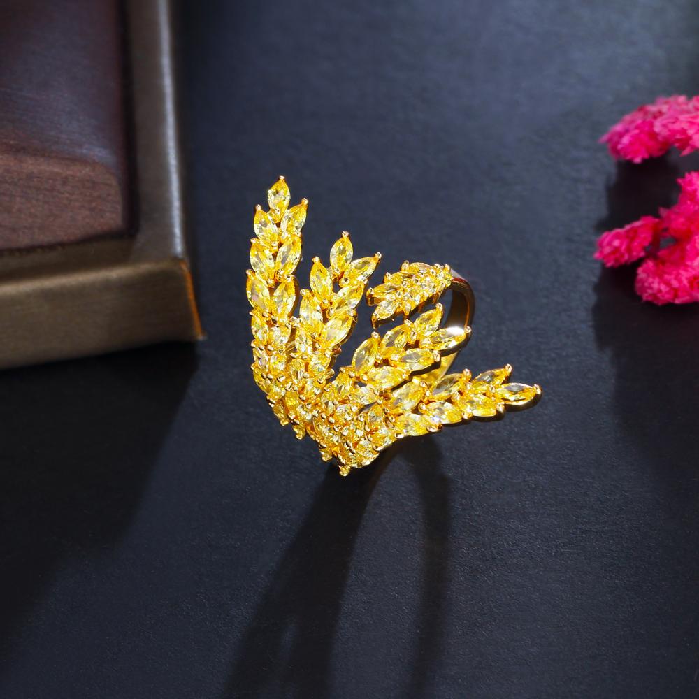 Ювелирные изделия CMM с регулируемым размером, великолепные большие массивные листовые ветки с кубическим цирконием, готические вечерние обручальные кольца для женщин