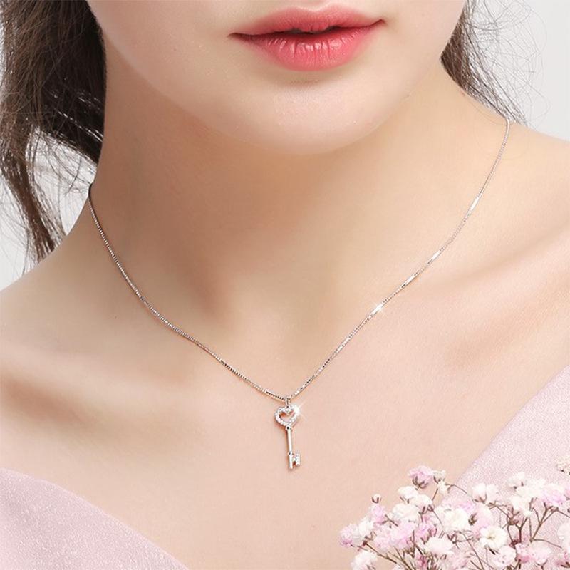 Ожерелье-ключ из стерлингового серебра 925 пробы, женская модная тенденция, подвеска, украшения, брелок для ключей с любовью, серебро