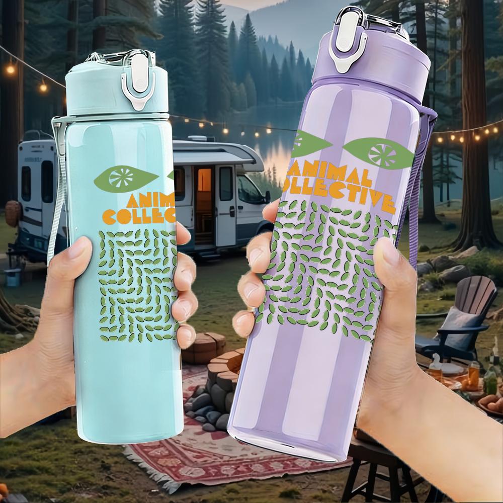 1PC Green Leaf Minimalist Square Art Print 750ml Portable Sports Water Bottle Leakproof Gym Outdoor Travel Drink Cup
