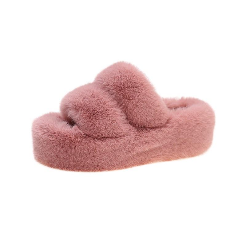 Fashion New Autumn and Winter Platform Thick Bottom Fluffy Slippers Women Wear Flat Warm Cotton Slippers P774