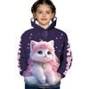 Толстовка с длинными рукавами и ярким графическим принтом в виде мультяшного кота — мягкая, модная, повседневная, для девочек — идеально подходит для осени и зимы, для повседневной носки на открытом воздухе, идеи подарков