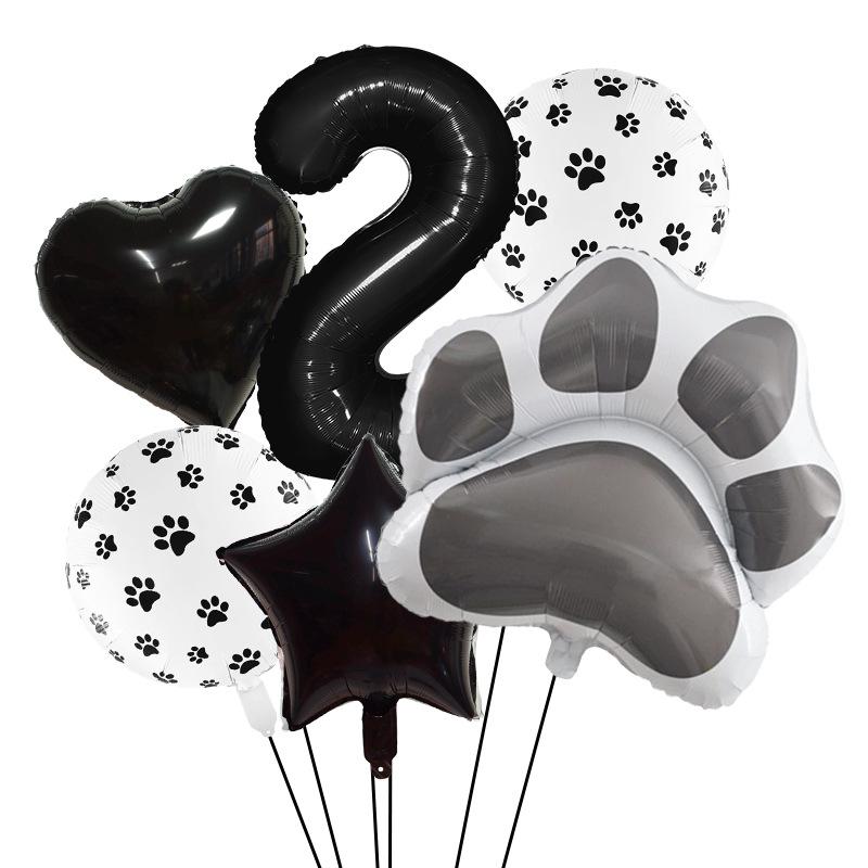 Black Dog Paw Party Balloon Set Aluminum Film Digital Animal Birthday Party Decoration Pet Aluminum Film Balloon