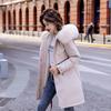 Women Fall Winter Jacket Coat Parka Thicken Cotton Liner Medium Long Hooded Fur Collar Adjustable Waist Solid Color M-6XL