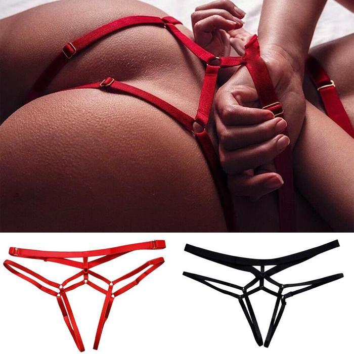 Женское сексуальное однотонное бандажное нижнее белье с открытой промежностью, трусики-стринги, эротические очаровательные стринги