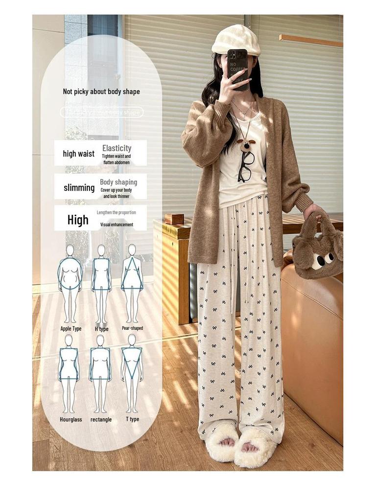 Корейские ретро брюки с бантом, с высокой талией, широкими штанинами, из шелковистой ткани для женщин