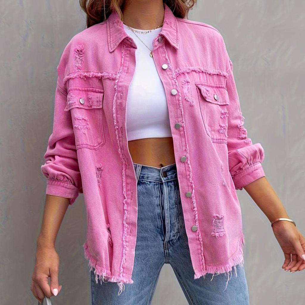 Длинная рваная джинсовая куртка женская осень-зима повседневная с длинным рукавом и лацканами джинсовые куртки