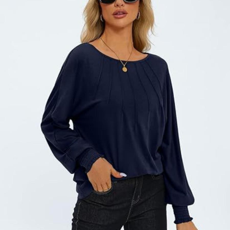 Осенний женский фонарь рукава стрейч повседневный пуловер больших размеров с длинными рукавами круглый вырез футболка однотонная плиссированная толстовка с капюшоном