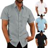European and American Men's Shirt, Double Pocket Cotton Linen Short Sleeved Shirt, Casual Vacation Shirt
