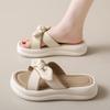 Beach Slippers Women's 2025 Summer New Korean Version Fashion Bow Cover Foot Thick-soled Casual Open-toed Cool Slippers Women