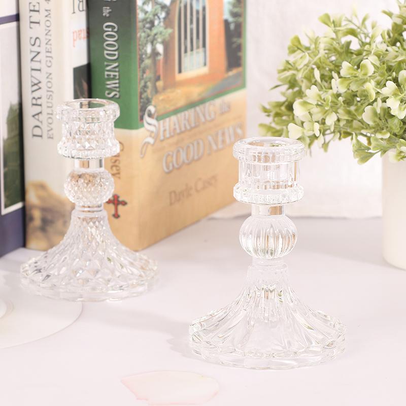 Vintage Glass Clear Candlestick Dinner Candle Holder Home Wedding Decorations