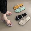 Purple Women's Sandals Summer Flat Bottom One Word with Rhinestone Slippers Women Wear Trendy Slippers