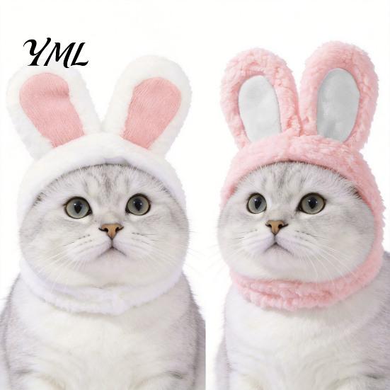 Fleece Animal Ear Cap Bunny Ears Cat Hat, Cute Pet Soft Plush Hat Comfortable Photo Prop with Rabbit for Cats Small Dogs Party Costume Fun Photos