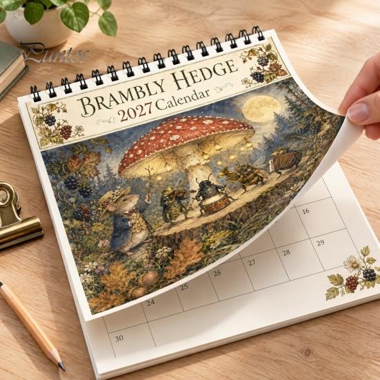 Ежедневный отслеживатель задач и встреч 2027 Настенный календарь Brambly Hedge, 12-месячный подвесной планировщик с винтажным декоративным искусством Подарок Лесная мышь Гриб