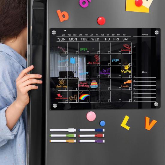 Магнитная акриловая доска для холодильника, разборчивый черный текст с 6 стираемыми маркерами, легко читаемая доска-еженедельник
