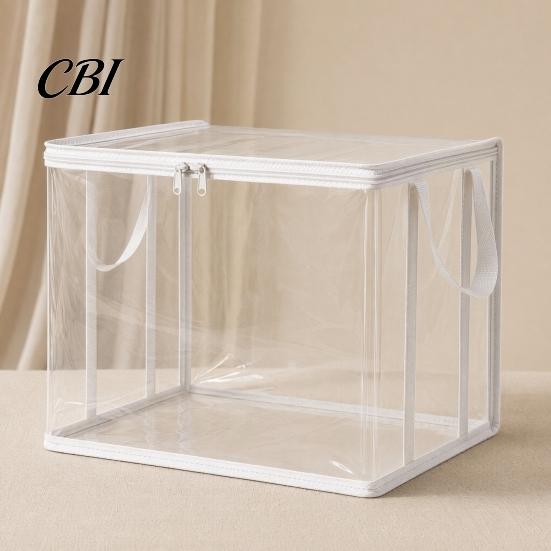 Large Capacity Storage Bag Clothes Bag, with Lid And Handles, Dustproof PVC Organizer, Transparent Container for Book Toys Thickened Composite