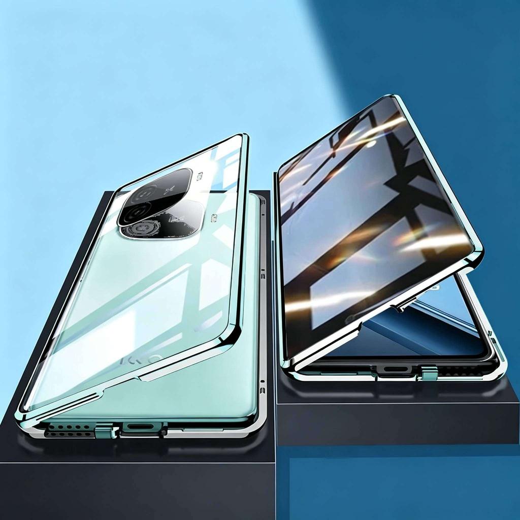 Anti Peeping Case for Vivo iQOO 13 12 Pro Z9 Z10 Turbo Z9x, Double Sided Tempered Glass,Metal Frame with Lens Protector Phone Bumpers