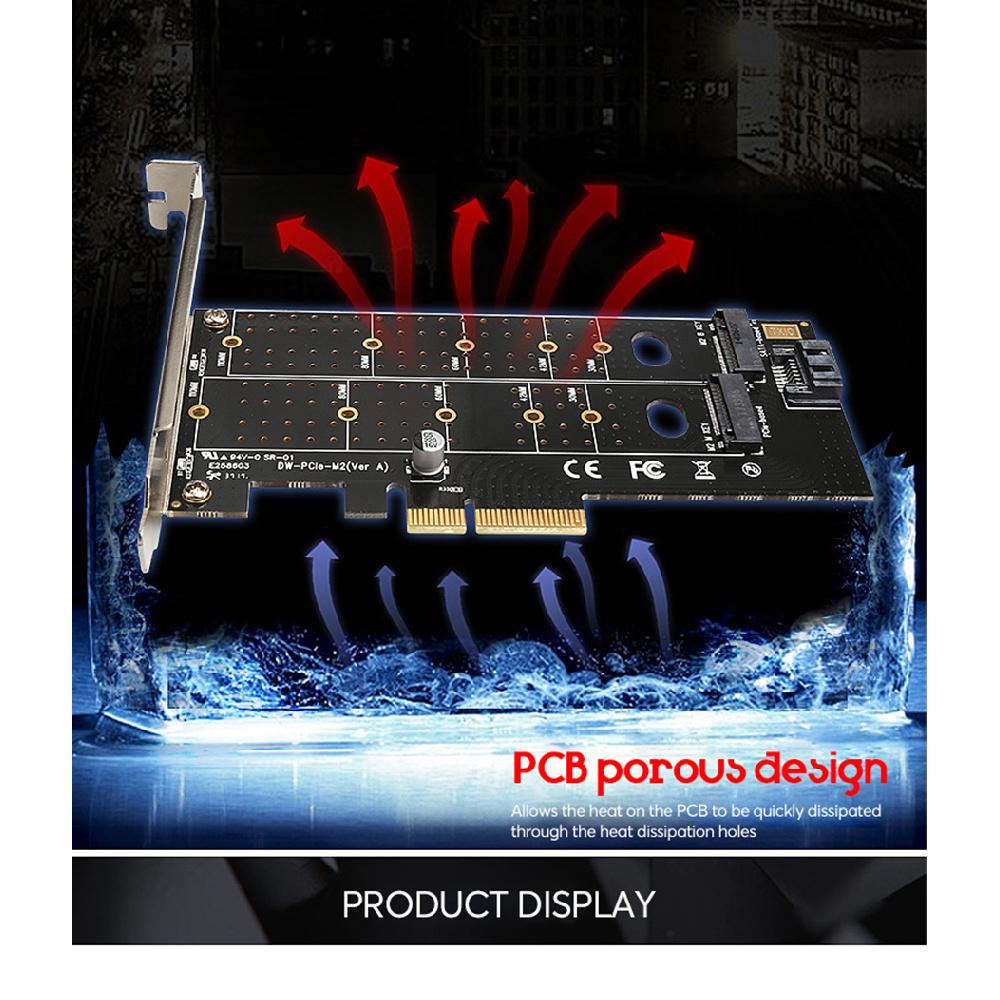 Dual M.2 to PCIe Adapter M.2 NVMe SSD to PCIe Adapter & NGFF (B+M Key) SSD to SATA Controller Expansion Card