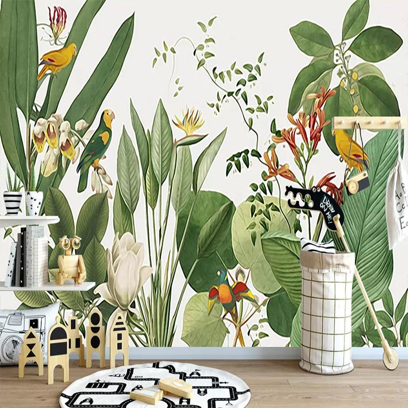 3D Ретро Тропический Лес Обои Попугай Пальма Фото Обои Фреска Гостиная Спальня Украшение Дома