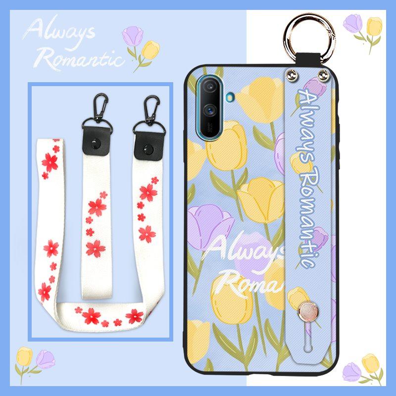 Durable Dirt-resistant Phone Case For OPPO Realme C3/C3i/Narz N10A Silicone Ring Anti-dust Wristband Anti-knock Flower