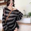New Goth Punk Gothic Sweater Oversized Pullovers Women Striped Cool Hollow Out Hole Broken Jumper Harajuku Aesthetics Sweater