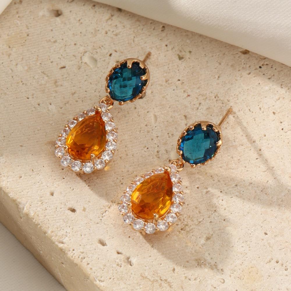 1 пара роскошных цветных кубических циркониевых сережек-капель для женщин, серьги-гвоздики, ювелирные изделия, аксессуары для свадебной вечеринки