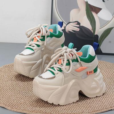 Мода 10СМ Воздушная сетка Микрофибра Кожа Массивные Кроссовки Ботильоны Обувь Женская Платформа Танкетка Блеск Высокий Бренд Удобные Летние