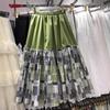 2025 весна и лето новая японская ретро юбка с контрастными цветами универсальная А-образная юбка, тонкая ретро этническая юбка средней и длинной длины