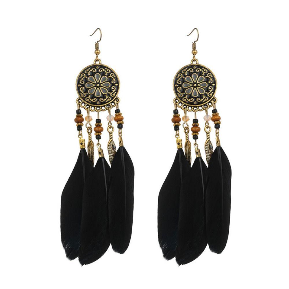 Zinc Zinc Zinc Alloy Bohemian Feather Dangle Earrings Bohemia Style Boho Drop Earrings  Girl