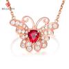 New Style Personalized Temperament Imitation Red Corundum Butterfly Pendant Necklace Women's Rose Gold Head Jewelry Charm Valentine's