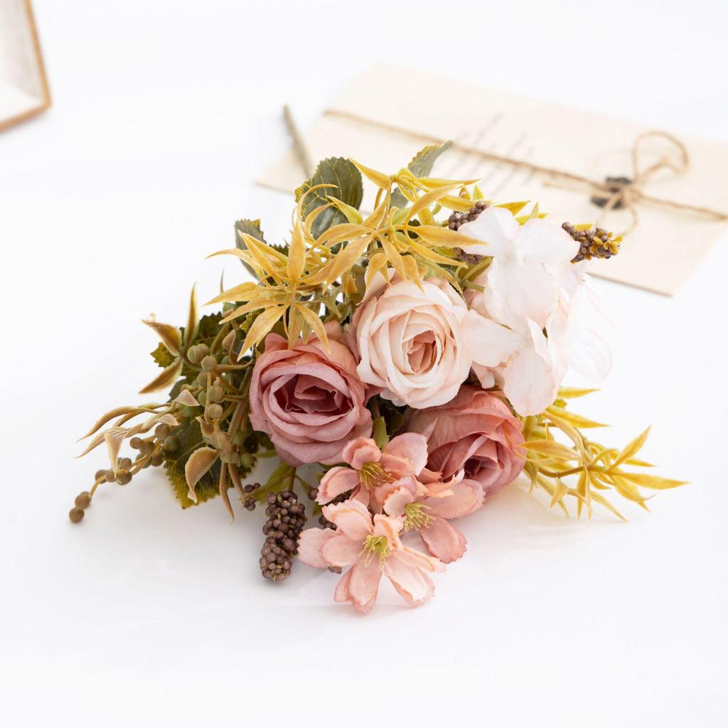 Букет из шелковых роз в осеннем стиле – искусственный цветочный декор для дома и гостиной