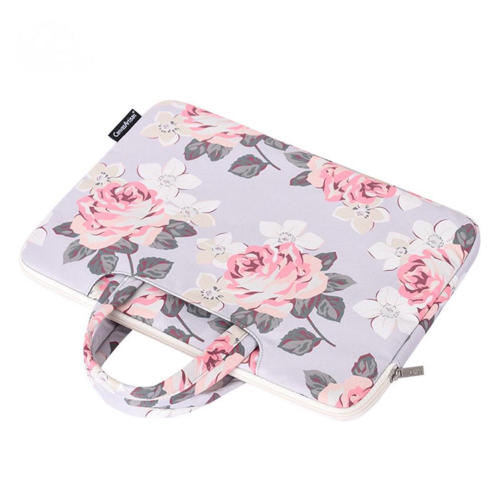 13" Laptop Bag with Rose Print and Handle - Gray