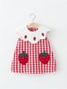 Клетчатое платье без рукавов с вышивкой клубники и воротником Питер Пэн для маленьких девочек