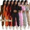 Danmo Women Sporty Three Pieces Outfit Casual Long Sleeve Zip Hoodies+Ribbed Tank+High Waist Sweatpants Jogger Pant Suits