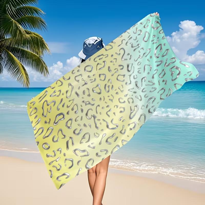 Gradient Mint Yellow Leopard Print Beach Towel Sand Resistant Quick Drying Towel Fashion Cheetah Pattern Travel Yoga Towel