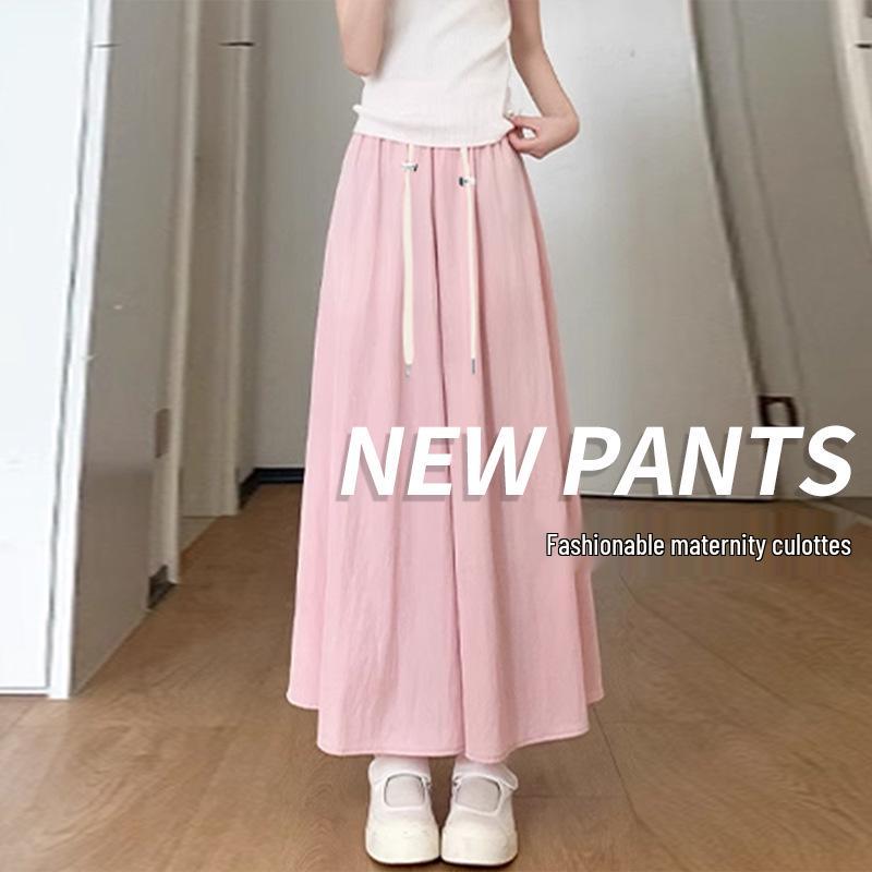 Летние брюки-юбка с высокой талией для беременных с широкими штанинами 2026 - Стройнящие, Повседневные, Для миниатюрных, А-силуэт, Свободный крой