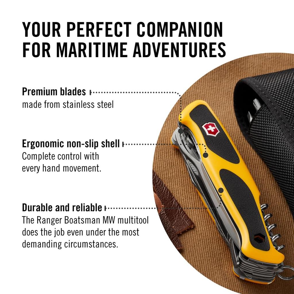 Victorinox Ranger Grip Boatman MW Открытый скоба и шило Компактный и идеальный для чрезвычайных ситуаций Желтый/Черный Многофункциональный нож, Инструменты, Бита,