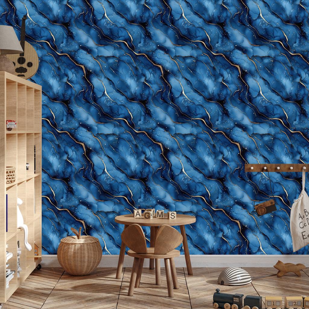 Ink Wallpaper Blue, Navy Blue, Brown and Black for Living Room and Bedroom 50x1000