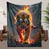 1pc Flame Tiger Blanket - Soft Flannel-like Texture, All-Season Luxury Bedspread/Throw - Machine Washable Polyester - Perfect Gi