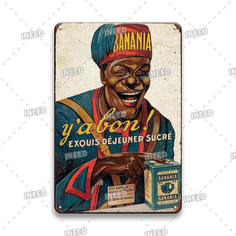 France BANANIA Metal Sign Wall Poser Funny Tin Painting Plaque Retro Vintage Decorative Iron Painting PUB Room Hotel Decor