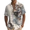 Летняя модная мужская рубашка с коротким рукавом, винтажный анималистический принт с тигром, повседневная, повседневная, свободные мужские рубашки, свободные топы
