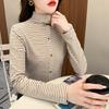 Полосатая полуводолазка нижняя рубашка для женщин 2024 осень и зима новый стиль немецкий бархат теплая футболка с длинными рукавами с модным верхом