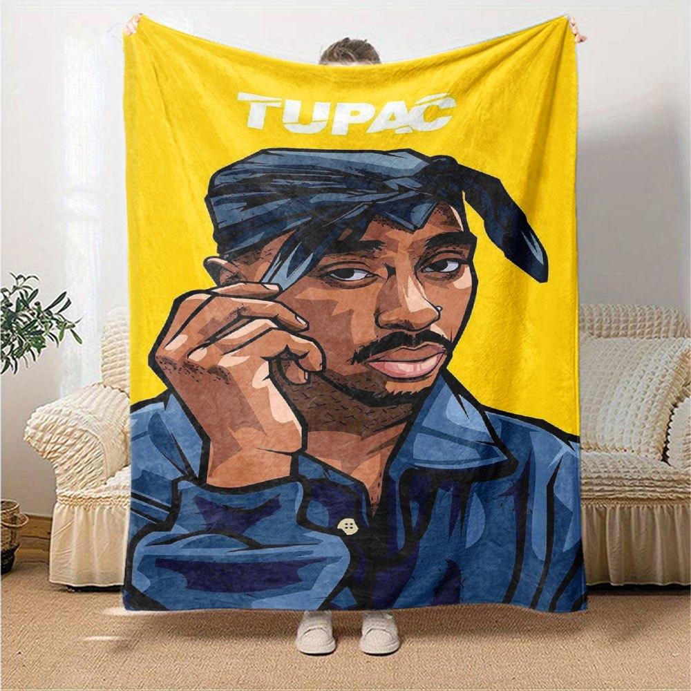 1 шт. Плед в стиле Hip Hop 2Pac, Мягкий, Легкий, Для всех сезонов, Многоцелевой плед для дивана, кровати, офиса и пикников, Французский стиль с культовыми обложками альбомов и цитатами