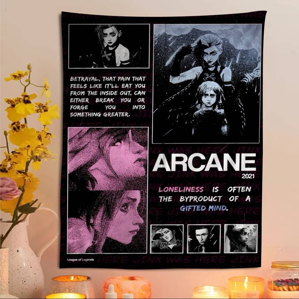 Arcane Jinx Cartoon Anime Game Printed Large Wall Tapestry Wall Hanging Decoration for Household Dorm Decor Blanket