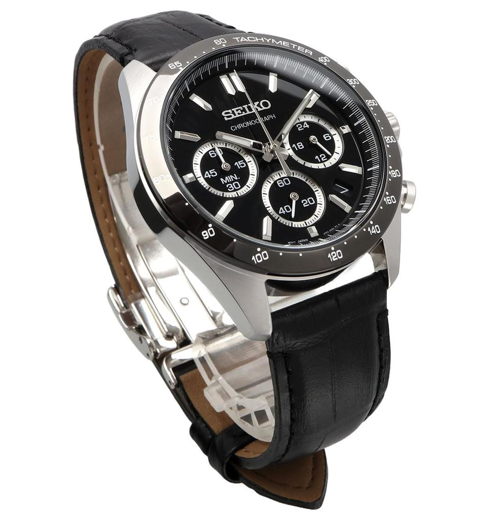 Seiko Мужские кварцевые часы с секундомером 1/5 секунды SBTR021 Черный кожаный ремешок