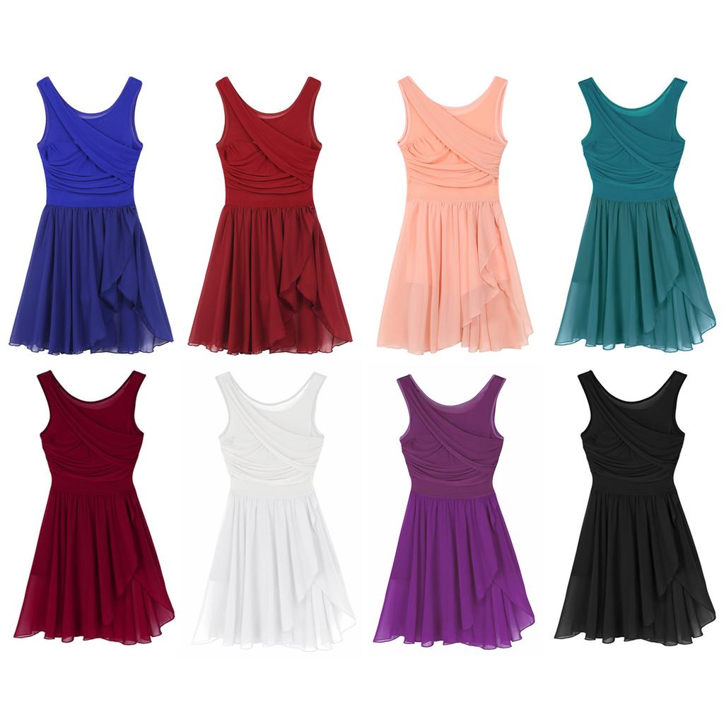 Женское платье-купальник без рукавов с вырезом, асимметричное, из шифона, эластичное, для балета, гимнастики, соревнований по танцам